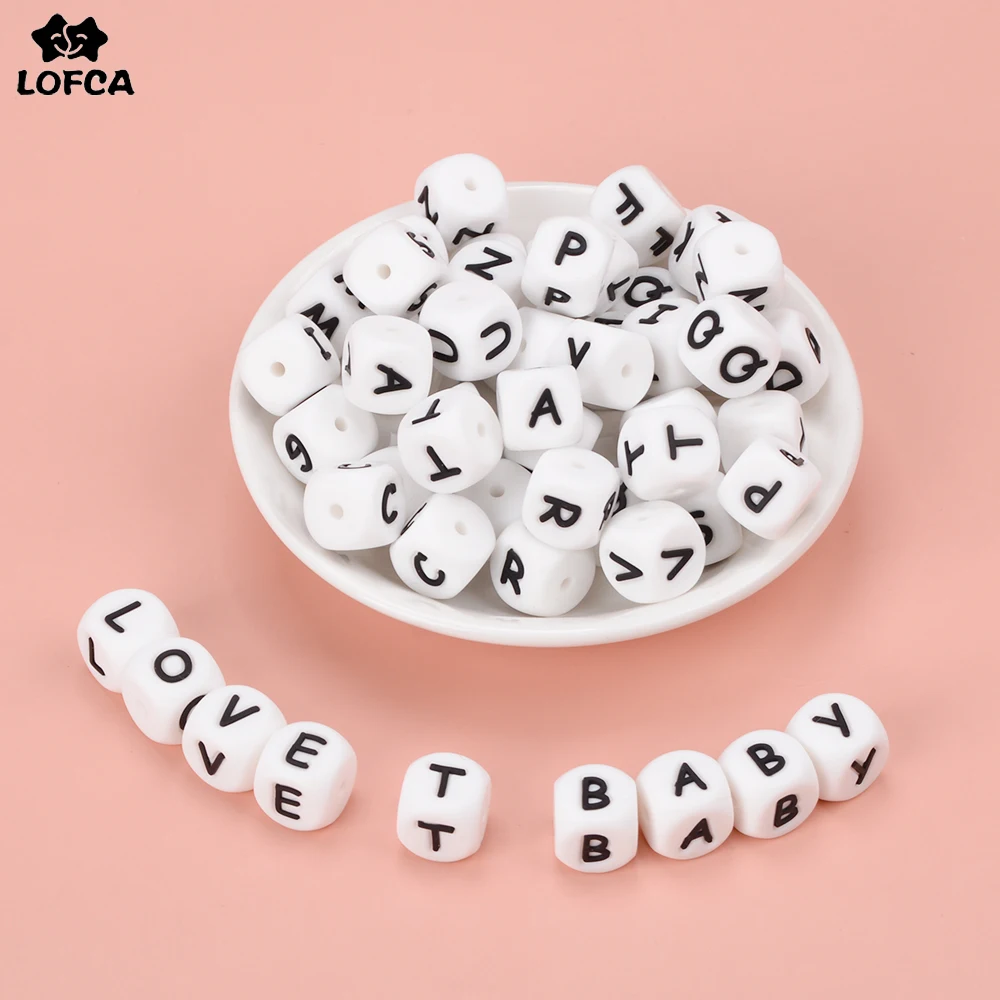 LOFCA 10pcs 12MM 실리콘 문자 비즈 DIY 쥬얼리 액세서리 팔찌를 만들기위한 영어 알파벳 비즈 BPA 무료 식품 등급