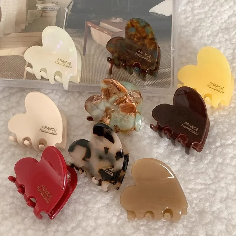 3.5cm 작은 머리 집게, 아세테이트 헤어 크랩, 귀여운 하트 모양 헤어 클립, 여성 헤어 액세서리, 머리핀 클립, 신제품