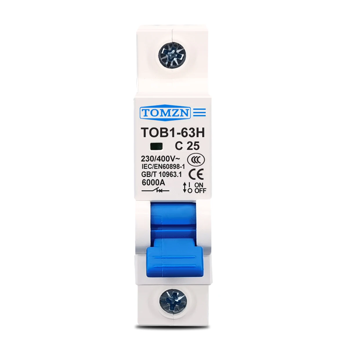 AC MCB TOB1-63 C 타입 미니 회로 차단기, 230 V, 400V ~ 50HZ, 60HZ, 3A, 6A, 10A, 16A, 20A, 25A, 32A, 40A, 50A, 63A, 1P