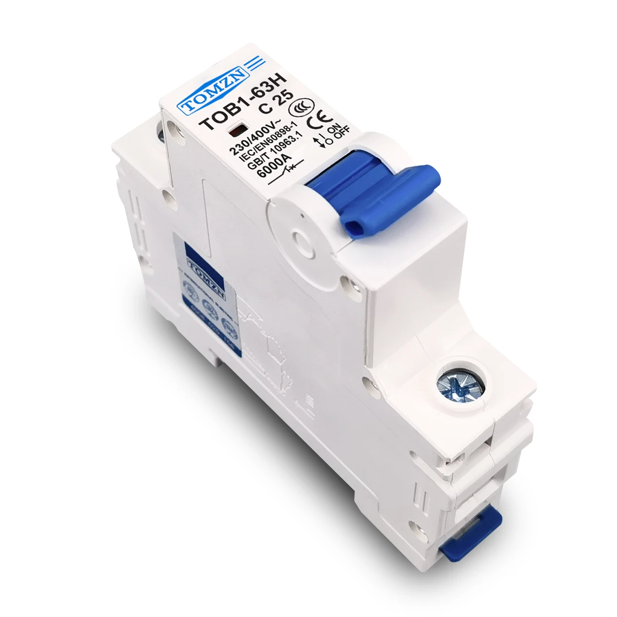 AC MCB TOB1-63 C 타입 미니 회로 차단기, 230 V, 400V ~ 50HZ, 60HZ, 3A, 6A, 10A, 16A, 20A, 25A, 32A, 40A, 50A, 63A, 1P