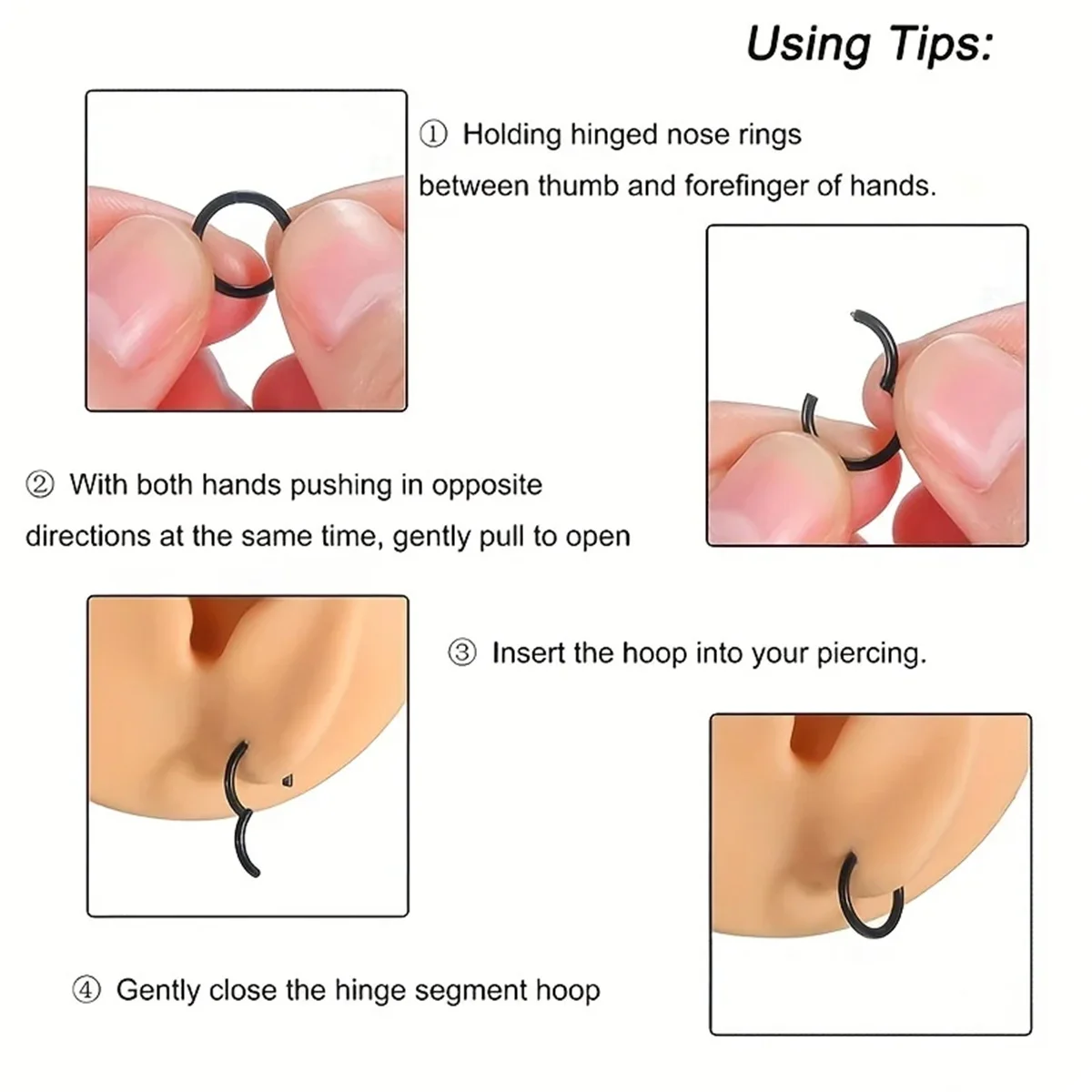 5/10Pcs 16G 스테인레스 스틸 힌지 코 링 후프 Septum Clicker Tragus 헬릭스 연골 Daith Rook 귀걸이 피어싱 쥬얼리