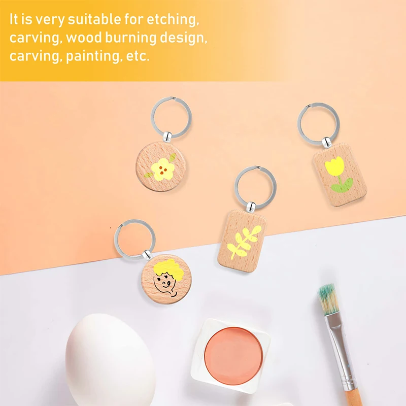 미완성 나무 키 체인 블랭크, 나무 키 체인 키 태그, DIY 선물 공예품, 40 개