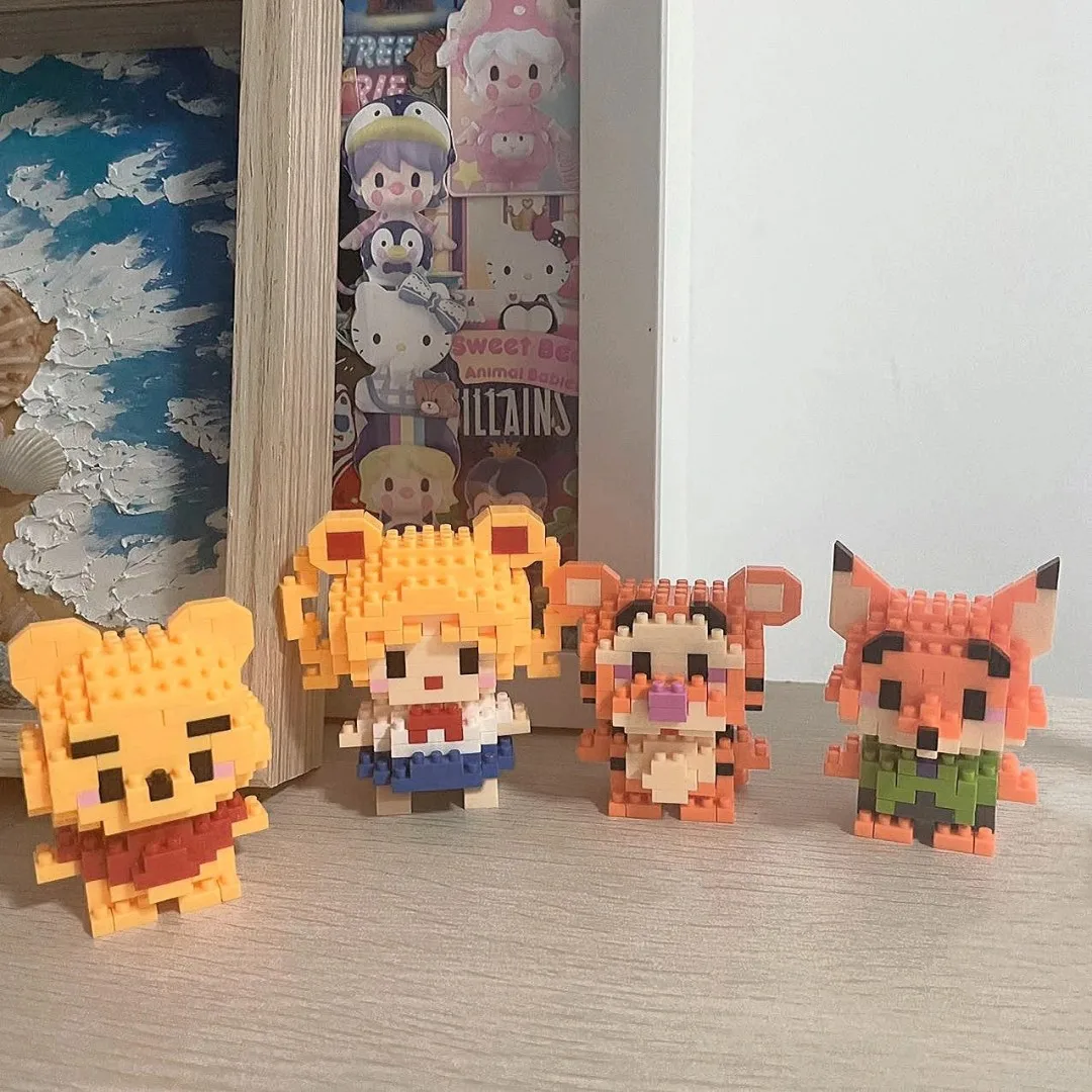 디즈니 스티치 빌딩 블록 애니메이션 카와이 만화 미니 액션 어린이 피규어 블록 벽돌 조립 DIY 장난감 어린이를위한 선물