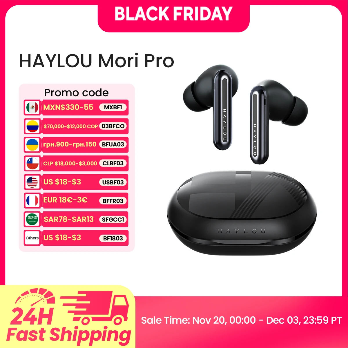 HAYLOU Mori Pro 블루투스 5.4 이어폰, 43dB ANC 액티브 노이즈 캔슬링 이어버드, 6 마이크 무선 헤드폰, 35H 배터리 수명 title=HAYLOU Mori Pro 블루투스 5.4 이어폰, 43dB ANC 액티브 노이즈 캔슬링 이어버드, 6 마이크 무선 헤드폰, 35H 배터리 수명