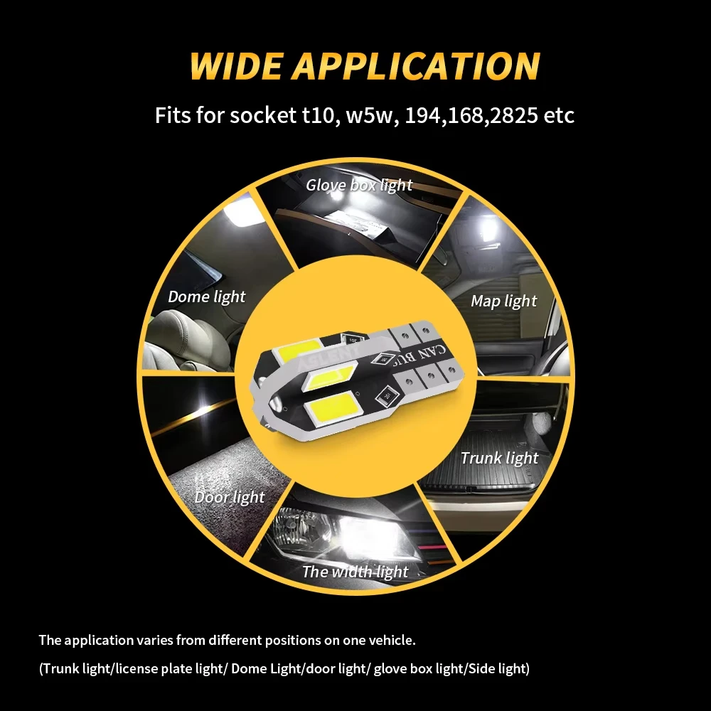 T10 자동차 LED 전구 W5W LED 캔버스 오류 없음 초고휘도 자동차 실내등 SMD 자동 전구 백색 황색 적색 독서등 돔 램프
