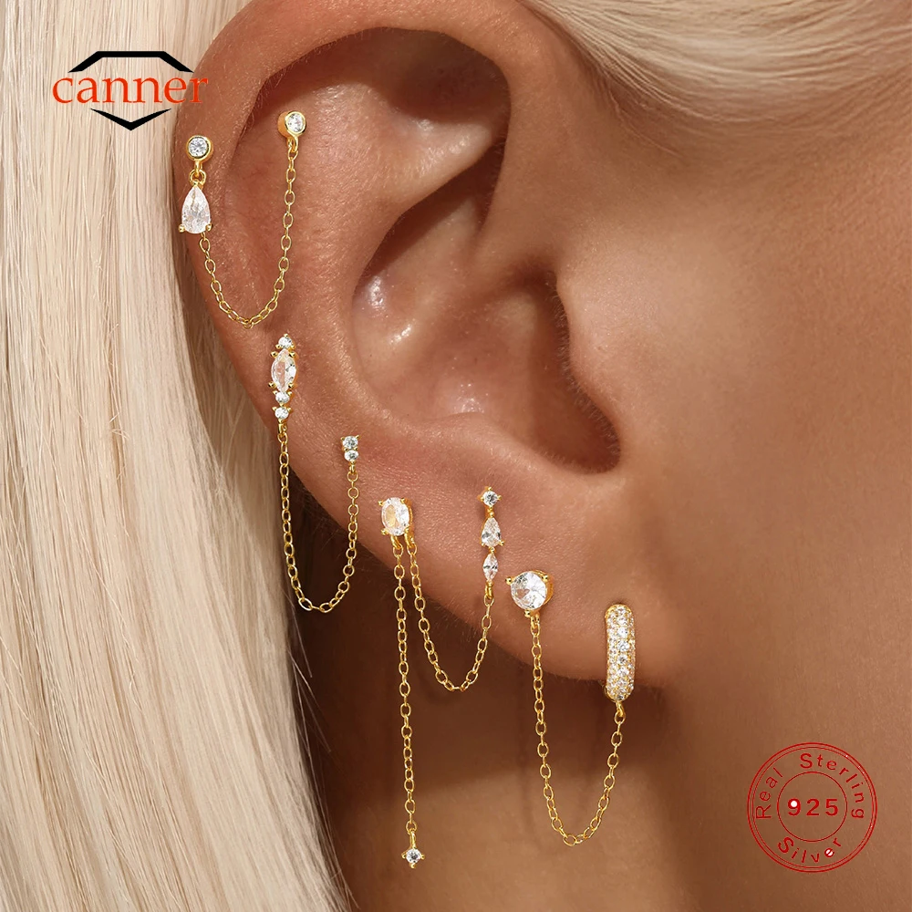 CANNER 여성용 미니멀리즘 기하학 귀걸이 선물, 925 스털링 실버 말 아이 체인, 술 지르콘 드롭 귀걸이, 1PC title=CANNER 여성용 미니멀리즘 기하학 귀걸이 선물, 925 스털링 실버 말 아이 체인, 술 지르콘 드롭 귀걸이, 1PC 