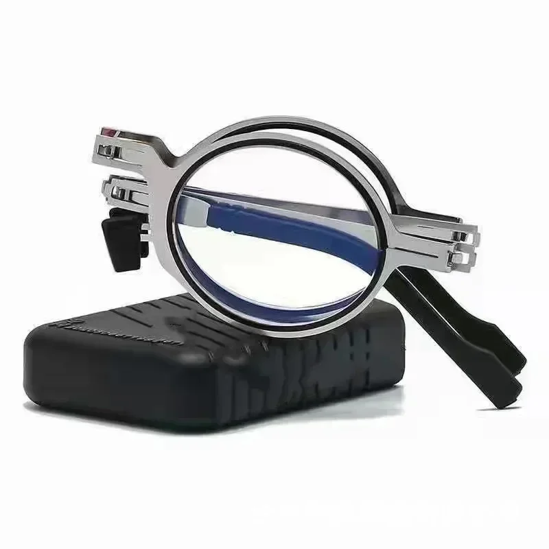 남여 접이식 독서 안경 투명 렌즈 풀 메탈 프레임 안티 블루 라이트는 남성과 여성을위한 케이스와 함께 제공됩니다