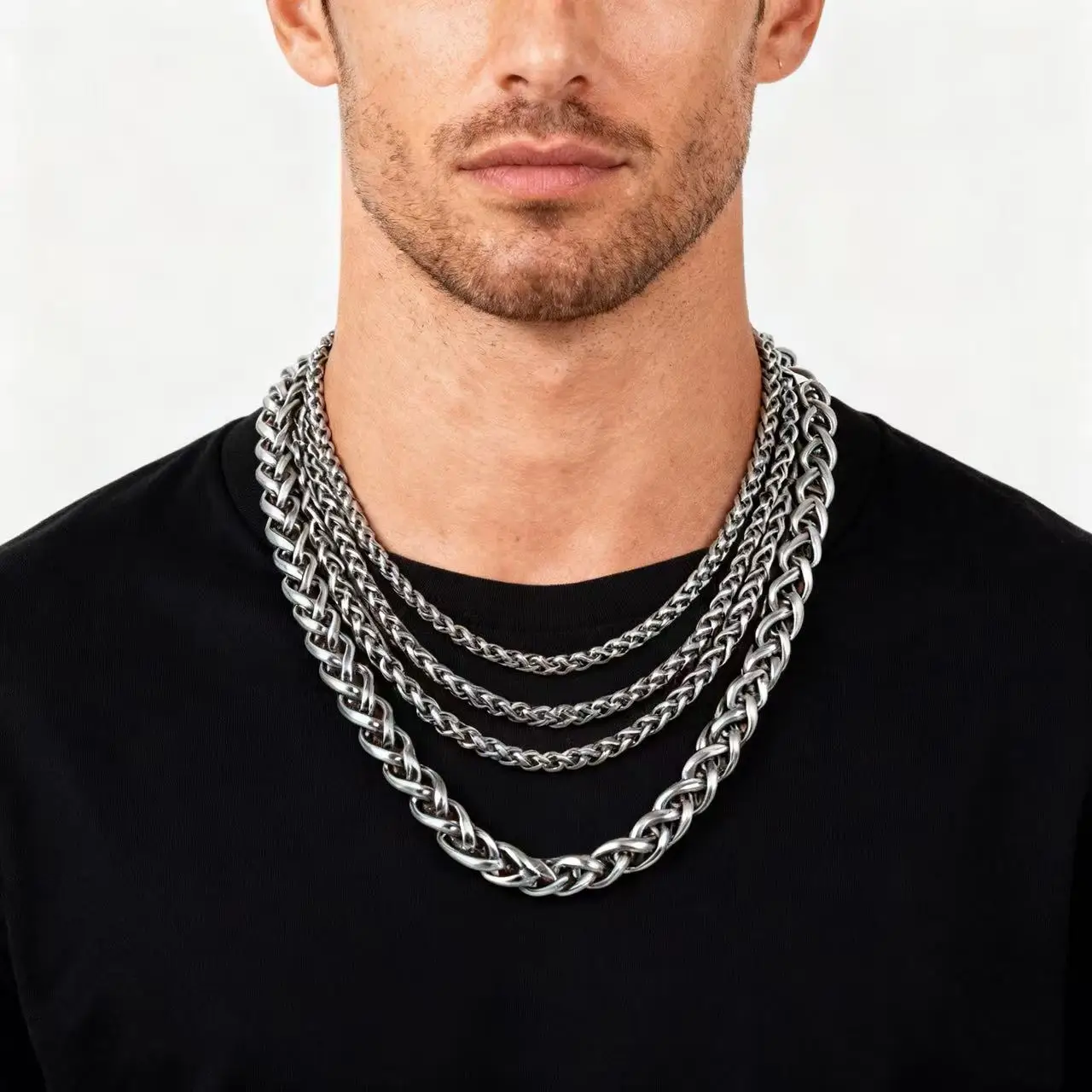 HNSP 스테인리스 스틸 실버 컬러 트위스트 로프 체인 목걸이 남성 여성 힙합 펑크 주얼리 액세서리 3/4/5/6/8MM 두께