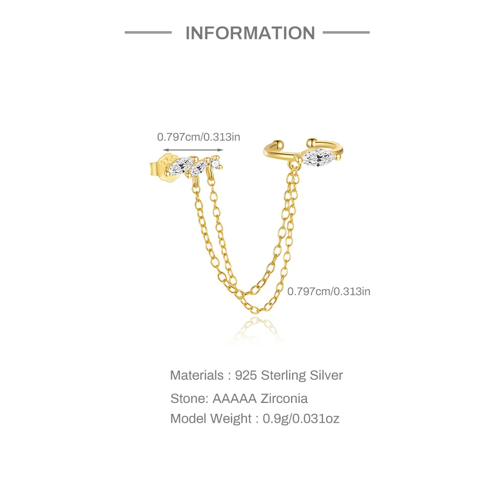 CANNER 여성용 미니멀리즘 기하학 귀걸이 선물, 925 스털링 실버 말 아이 체인, 술 지르콘 드롭 귀걸이, 1PC