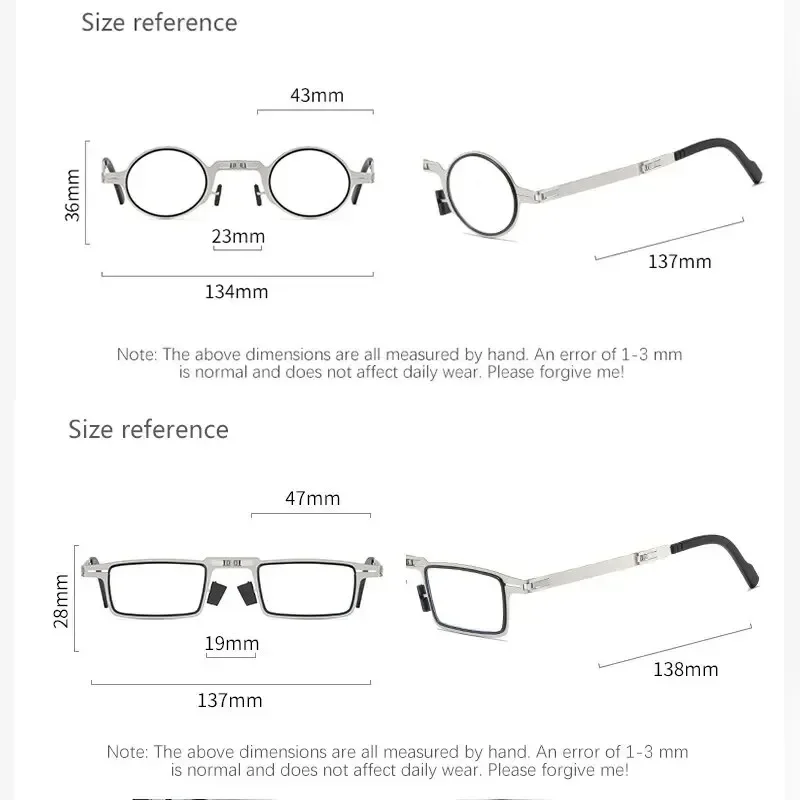 남여 접이식 독서 안경 투명 렌즈 풀 메탈 프레임 안티 블루 라이트는 남성과 여성을위한 케이스와 함께 제공됩니다