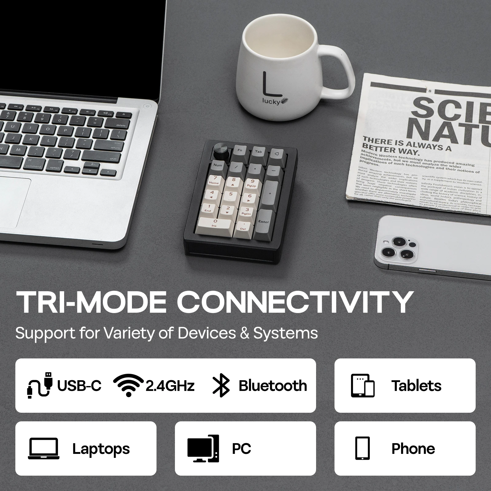 EPOMAKER EK21 VIA 20% 가스켓 유선/블루투스/2.4Ghz 무선 NKRO 숫자 패드 알루미늄 합금 손잡이 Win/Mac/게임용 1000mAh 배터리