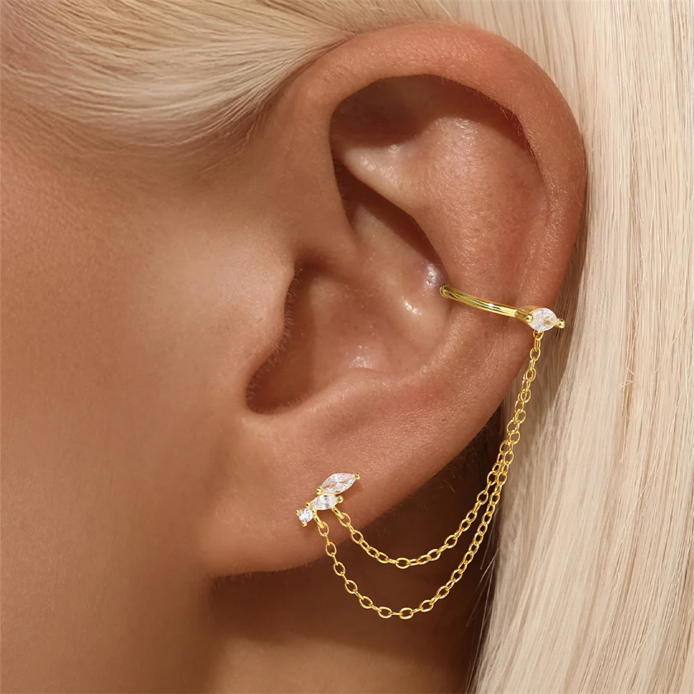 CANNER 여성용 미니멀리즘 기하학 귀걸이 선물, 925 스털링 실버 말 아이 체인, 술 지르콘 드롭 귀걸이, 1PC